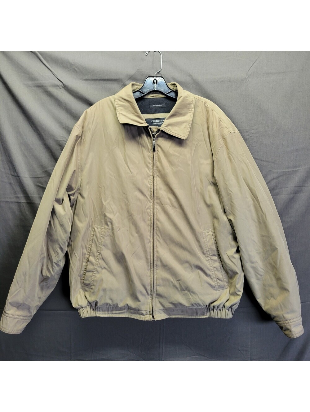 Claiborne Mens Outerwear Microfiber Zip Up Jacket Khaki Sz Large